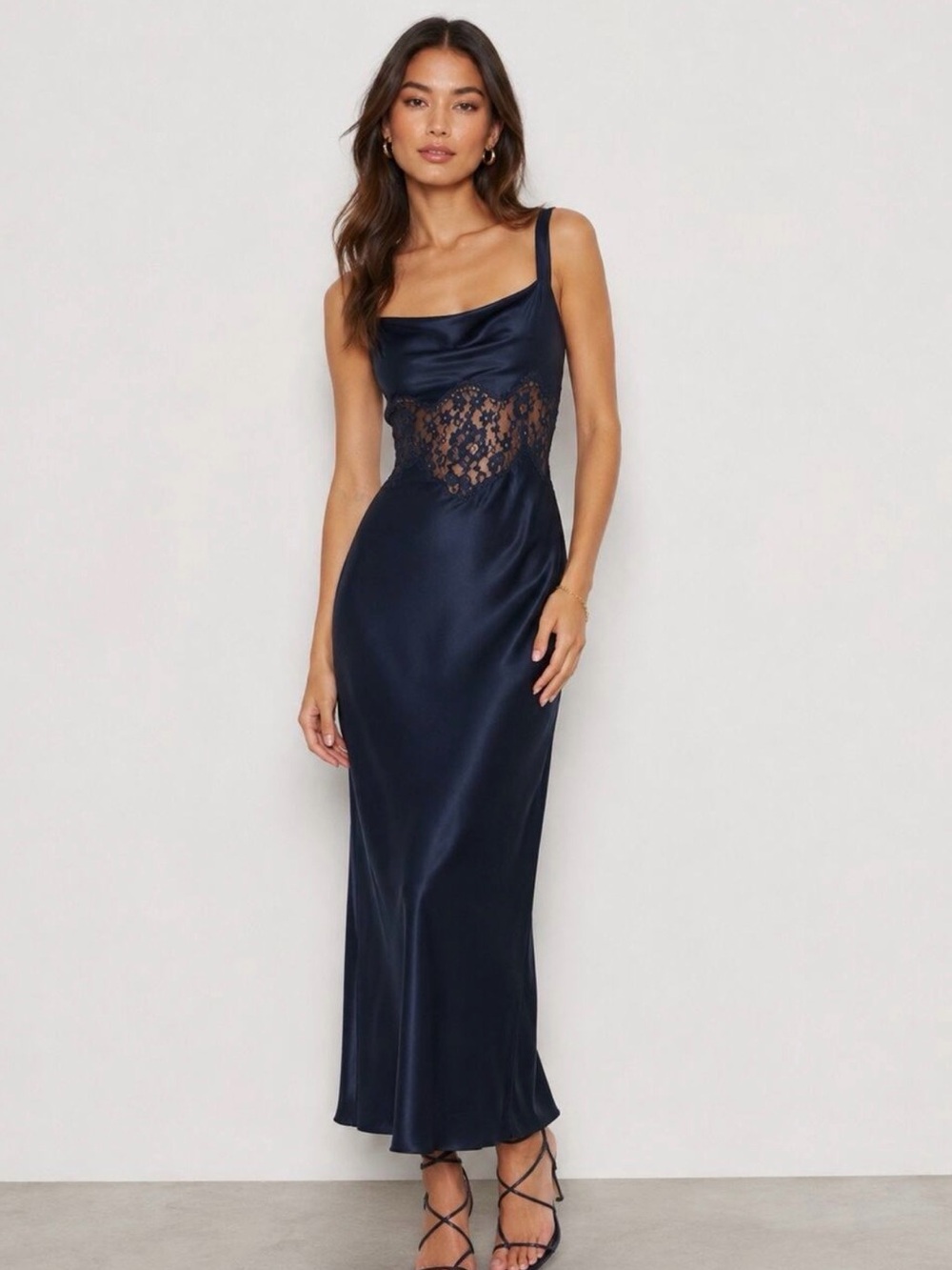 Reformation Evelyne Silk Dress Navy Lace Maxi Dress NWT 12